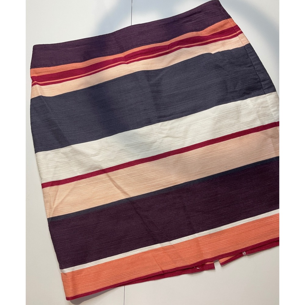 Loft Outlet Women Purple Orange Striped Pencil Skirt Size 12 Knee Length